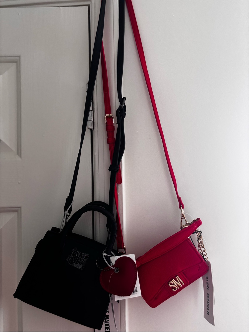 Steve Madden mini black and Red Quilted Crossbody with Gold SM Hardware